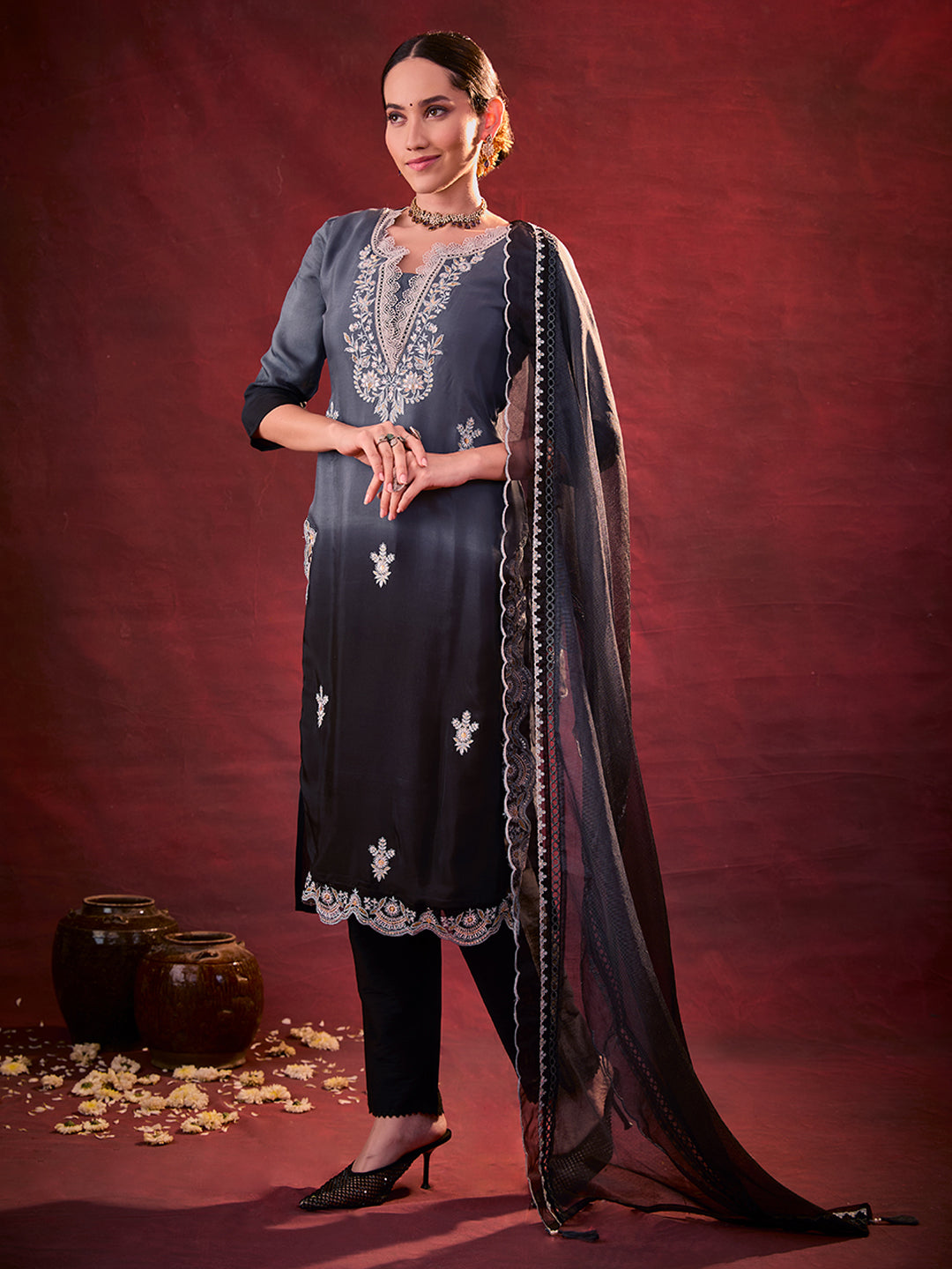 Black-Chanderi-Silk-Embroidered-Ombre-3-Piece-Kurta-Set