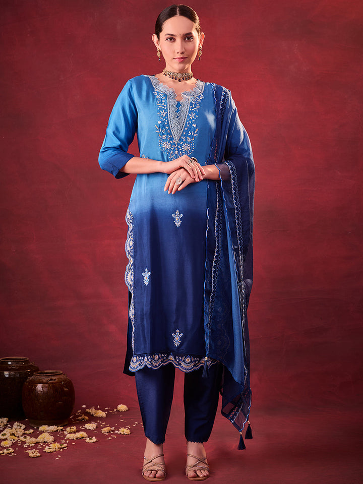 Blue-Chanderi-Silk-Embroidered-Ombre-3-Piece-Kurta-Set