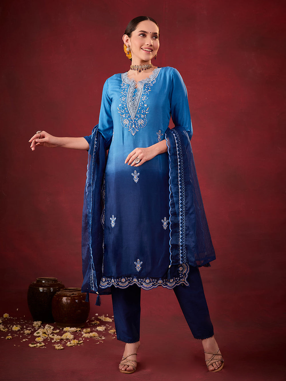 Blue-Chanderi-Silk-Embroidered-Ombre-3-Piece-Kurta-Set