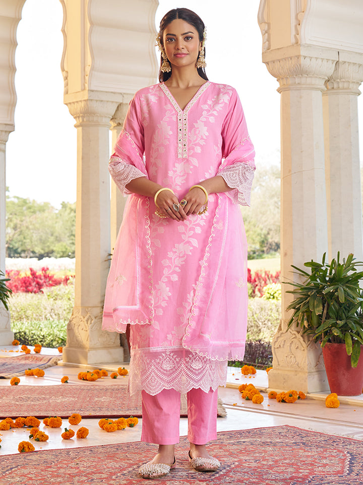 Pink-Cotton-Blend-Jacquard-Embroidered-3-Piece-Kurta-Set
