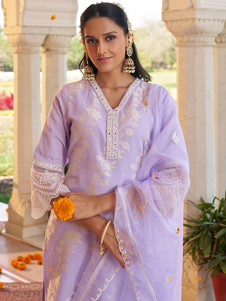 Lavender-Cotton-Blend-Jacquard-Embroidered-3-Piece-Kurta-Set