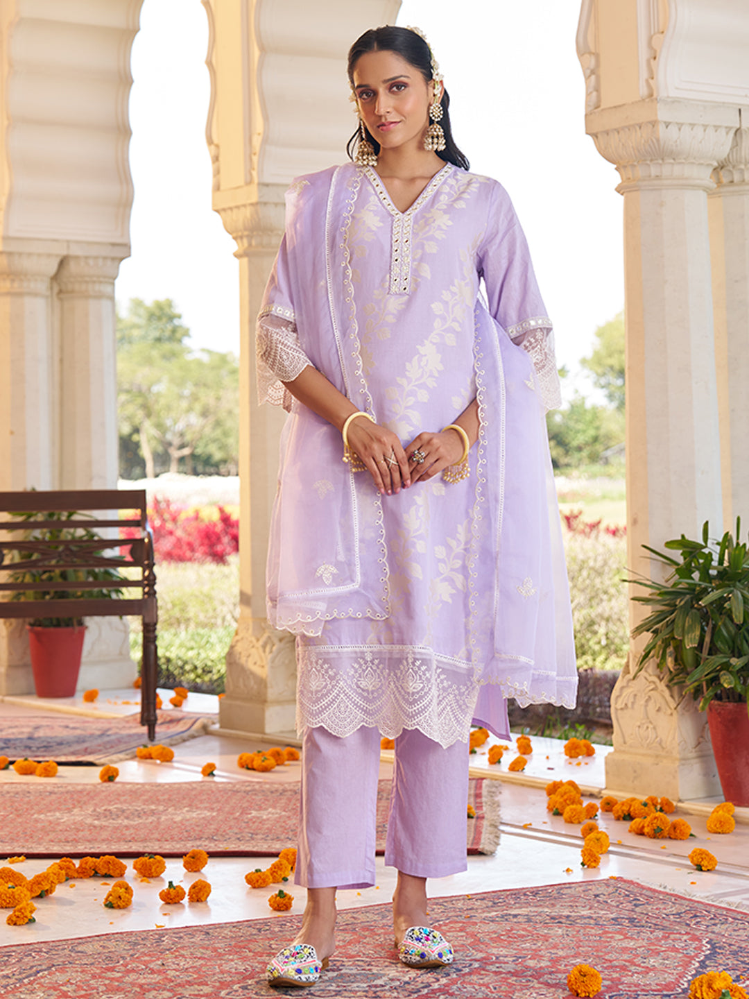 Lavender-Cotton-Blend-Jacquard-Embroidered-3-Piece-Kurta-Set