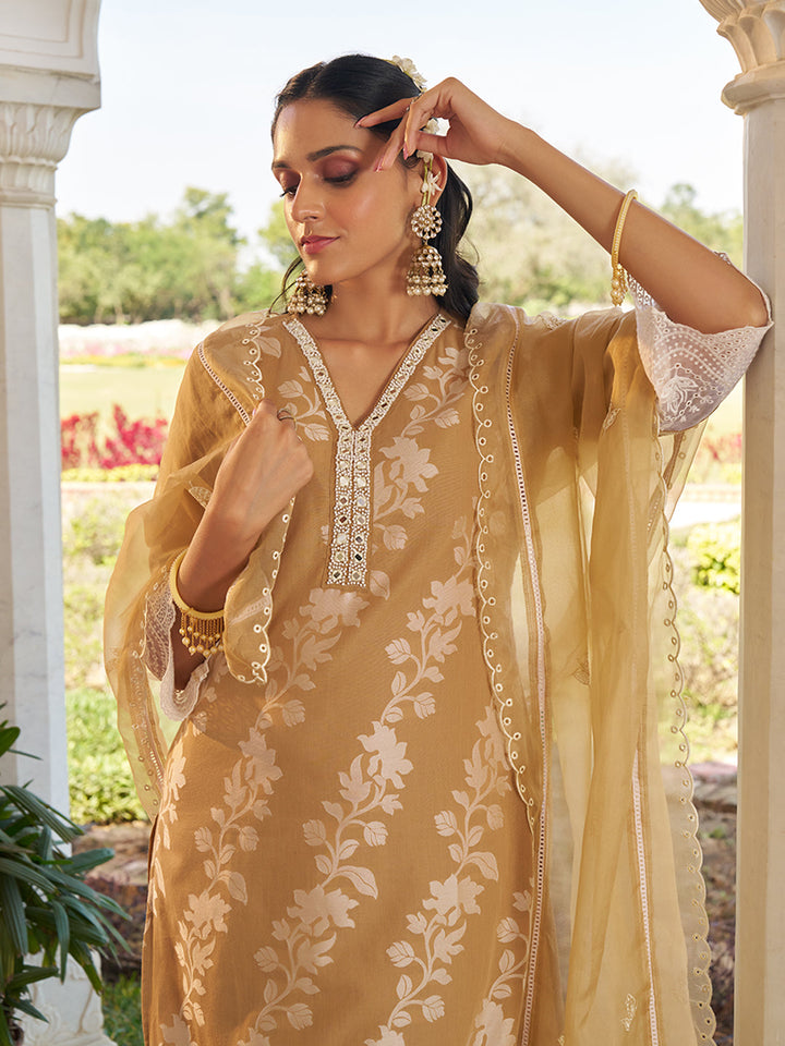 Light-Brown-Cotton-Blend-Embroidered-3-Piece-Kurta-Set