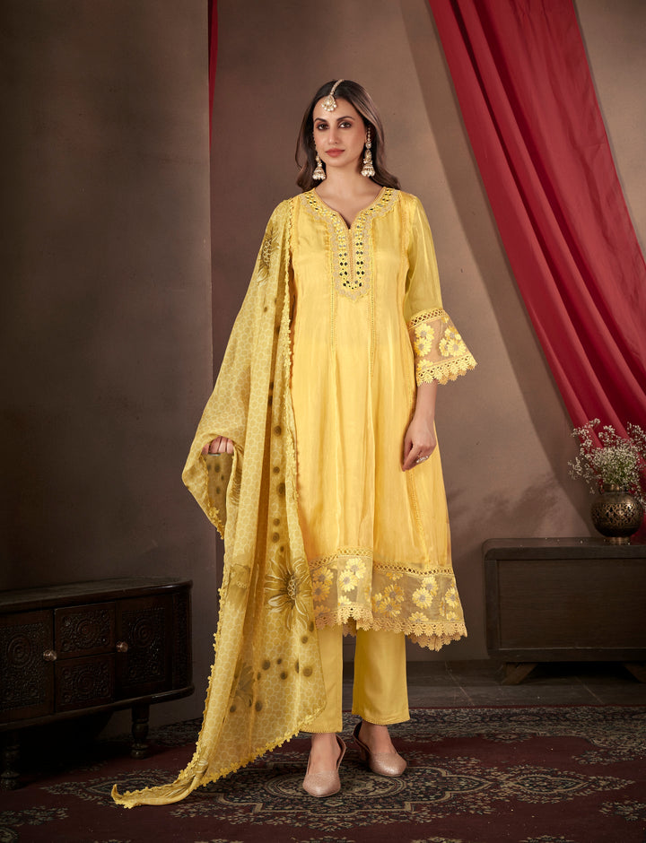 Yellow-Organza-Embroidered-3-Piece-Anarkali--Set