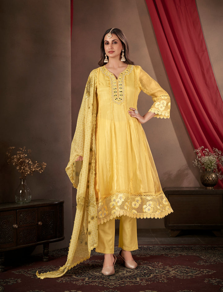 Yellow-Organza-Embroidered-3-Piece-Anarkali--Set