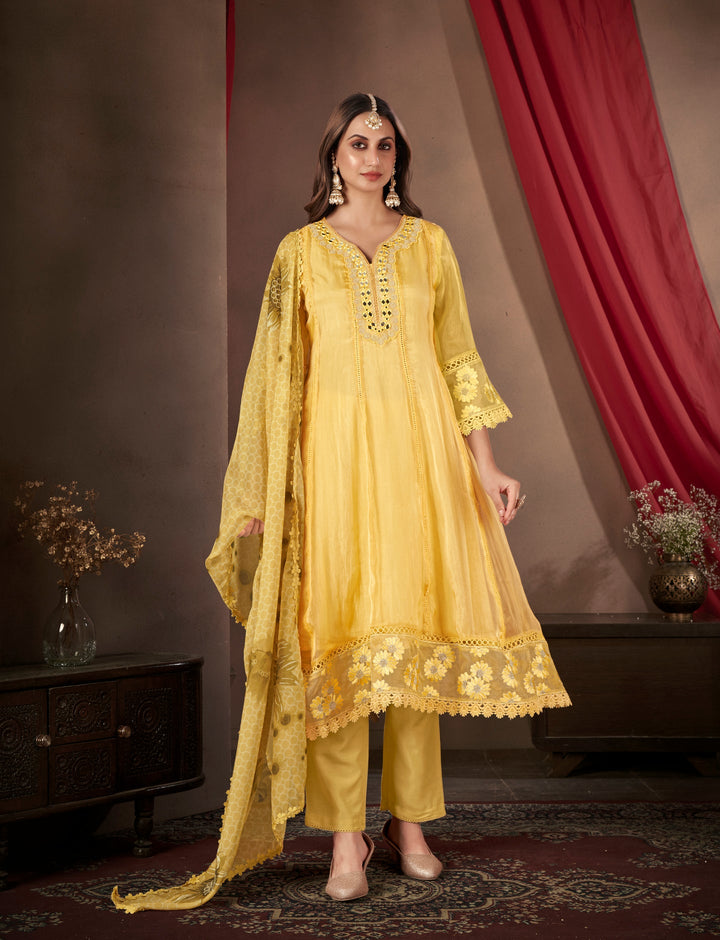 Yellow-Organza-Embroidered-3-Piece-Anarkali--Set