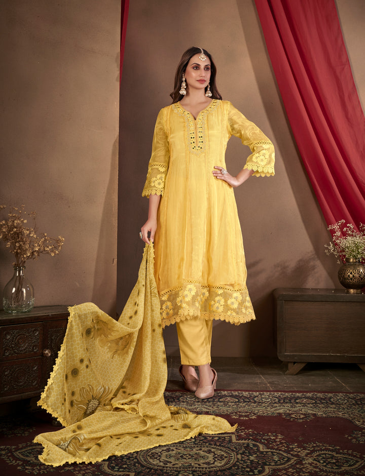 Yellow-Organza-Embroidered-3-Piece-Anarkali--Set