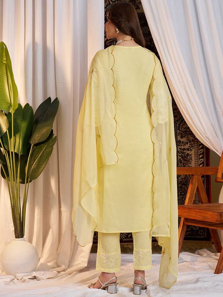 Light-Yellow-Cotton-Schiffli-Embroidered-3-Piece-Kurta-Set