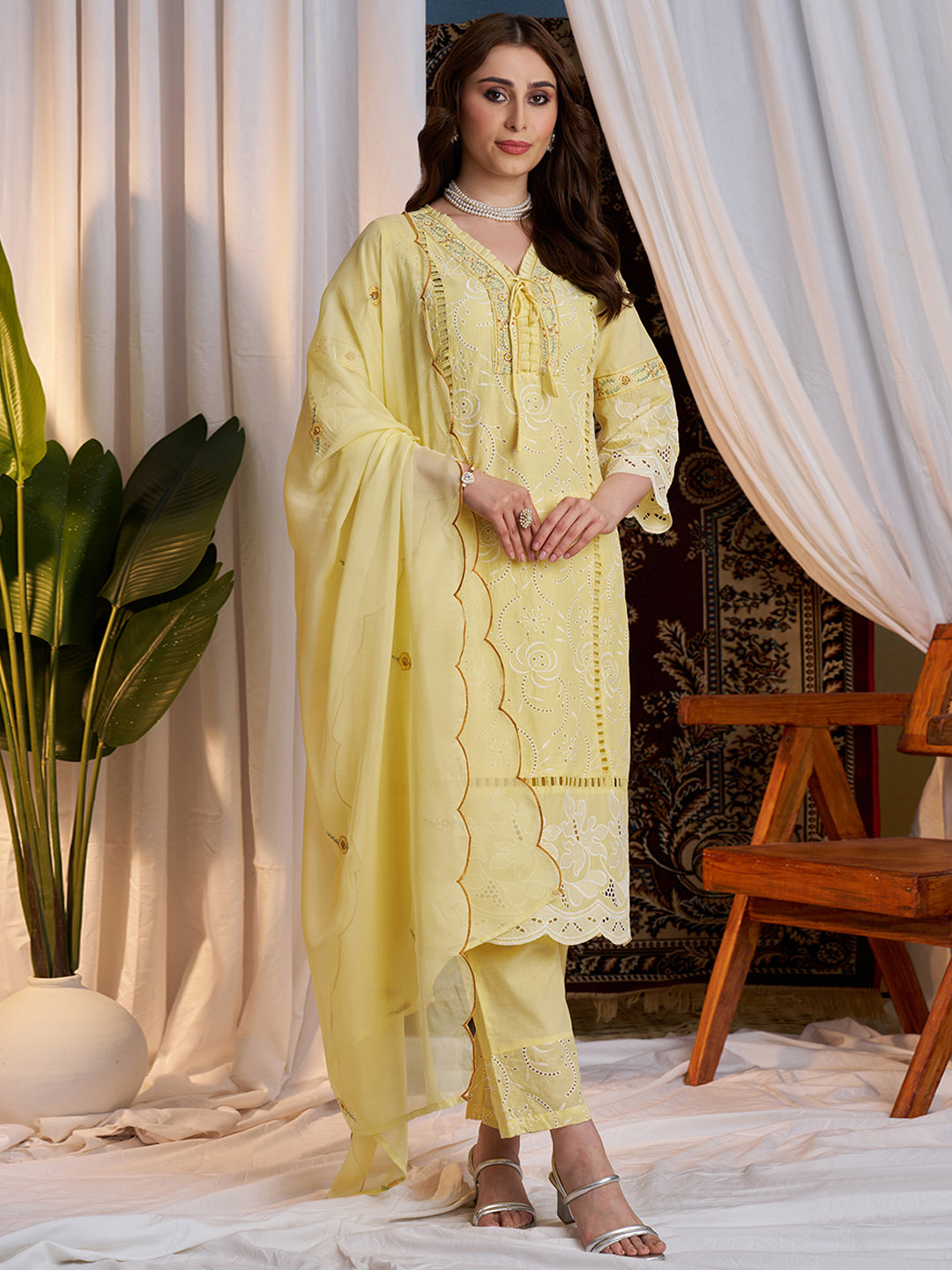 Light-Yellow-Cotton-Schiffli-Embroidered-3-Piece-Kurta-Set