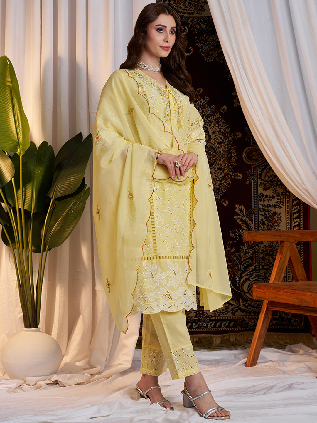 Light-Yellow-Cotton-Schiffli-Embroidered-3-Piece-Kurta-Set