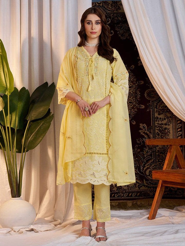 Light-Yellow-Cotton-Schiffli-Embroidered-3-Piece-Kurta-Set