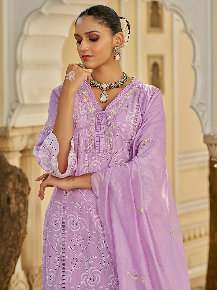 Lavender-Cotton-Schiffli-Embroidered-3-Piece-Kurta-Set