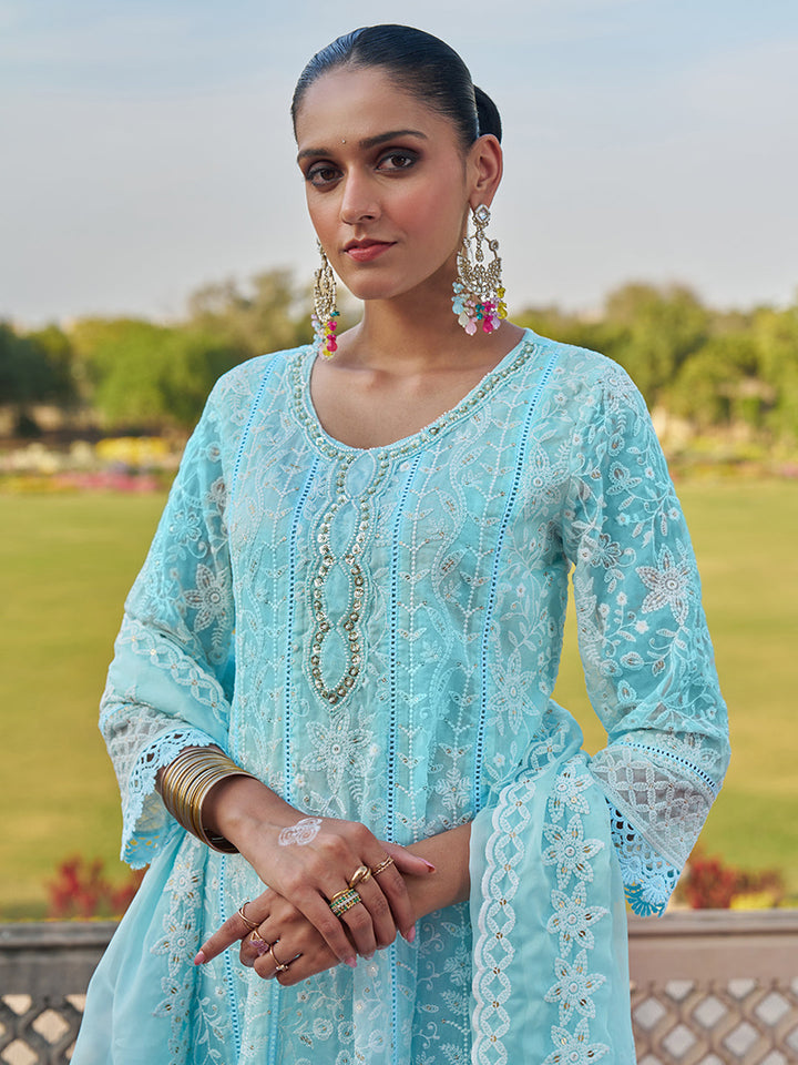 Blue-Viscose-Georgette-Chickankari-Embroidered-Anarkali-Set