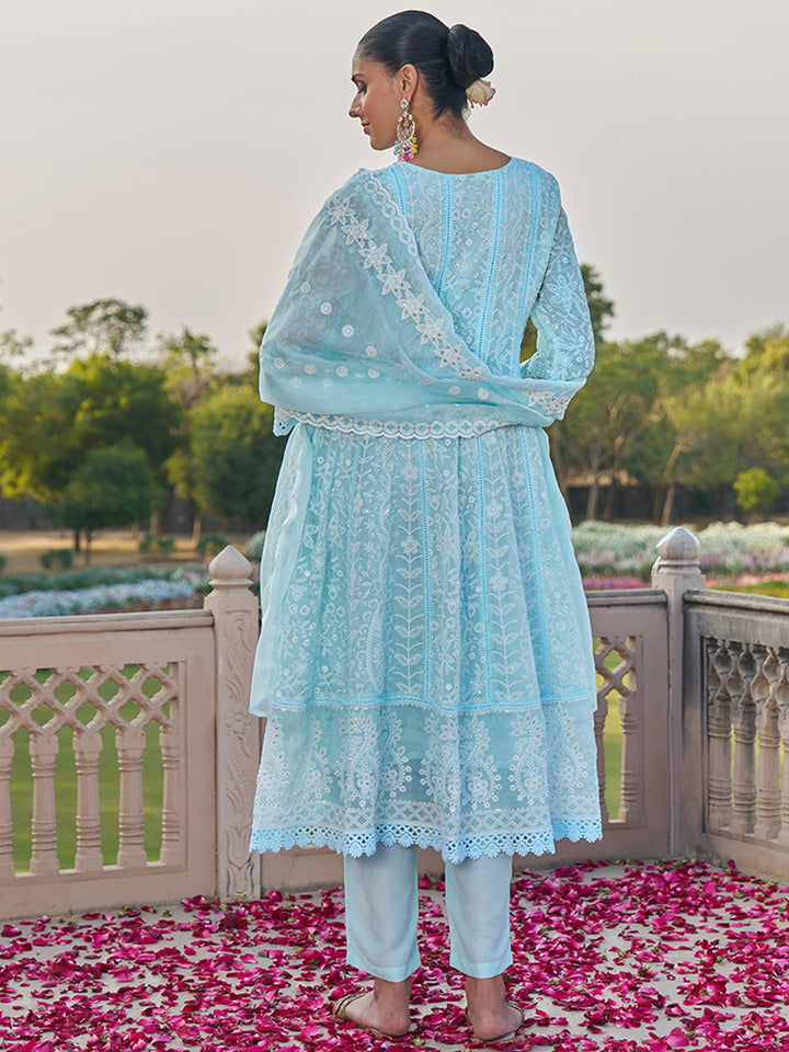 Blue-Viscose-Georgette-Chickankari-Embroidered-Anarkali-Set