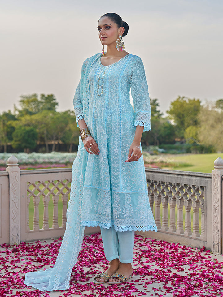 Blue-Viscose-Georgette-Chickankari-Embroidered-Anarkali-Set