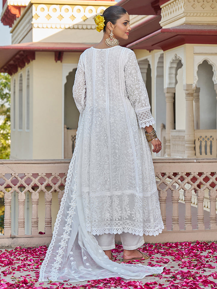 Off-white-Viscose-Georgette-Chickankari-Embroidered-Anarkali-Set