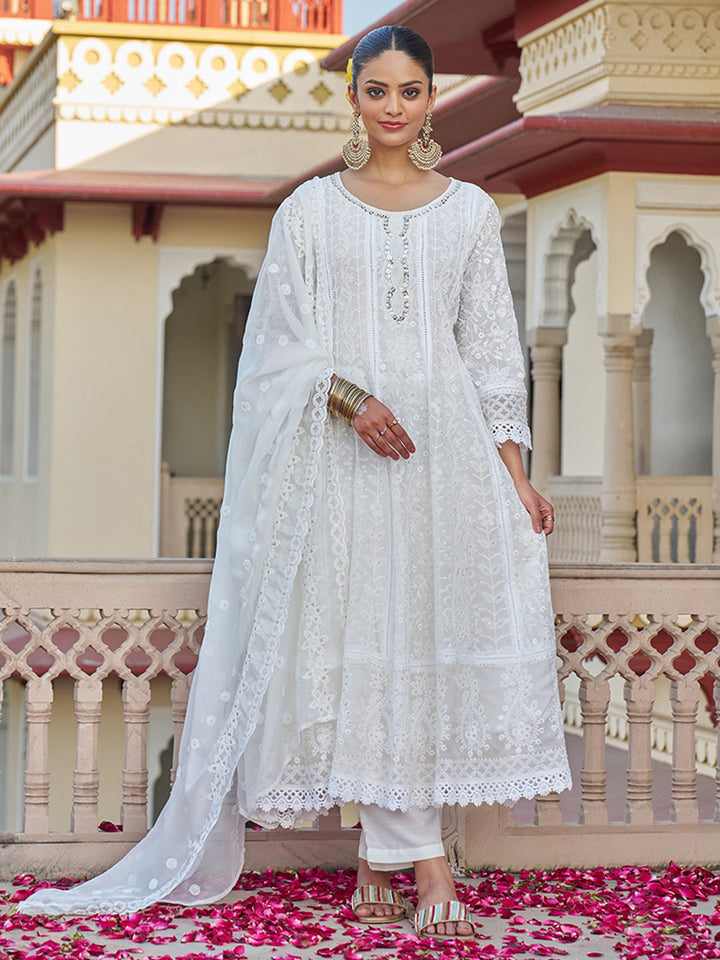 Off-white-Viscose-Georgette-Chickankari-Embroidered-Anarkali-Set