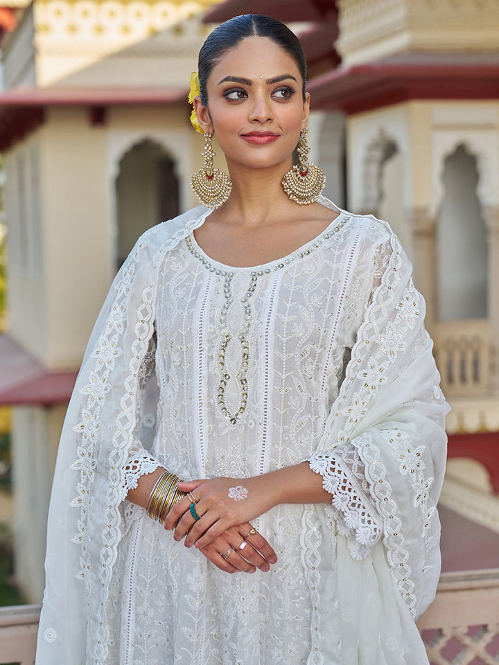 Off-white-Viscose-Georgette-Chickankari-Embroidered-Anarkali-Set