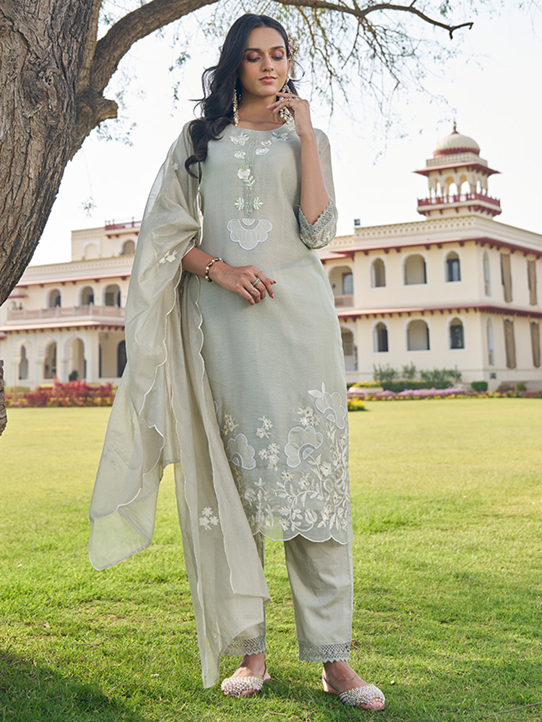 Taupe-Silk-Blend-Embroidered-Kurta-Set-with-Dupatta