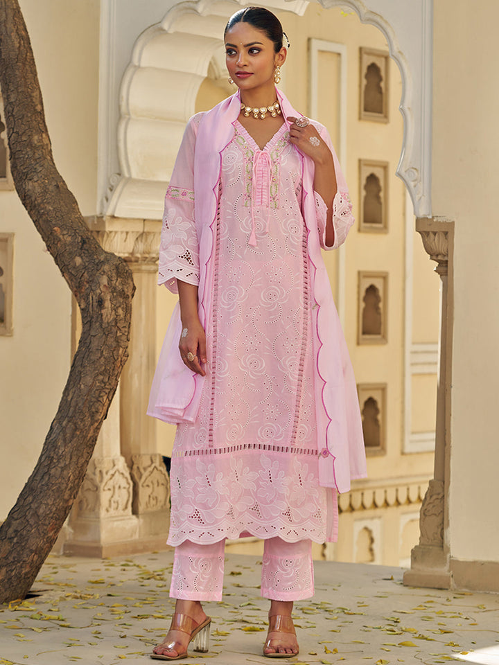 Pink-Cotton-Schiffli-Embroidered-3-Piece-Kurta-Set