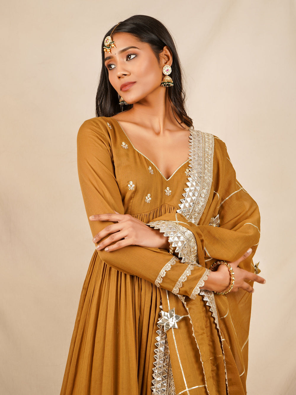 zeresouq-brown-cross-cross-gather-anarkali-set