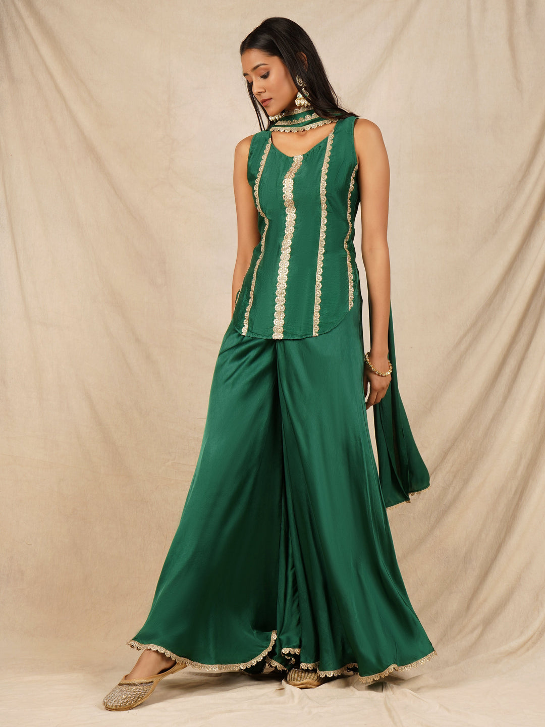 zeresouq-green-short-kurta-with-palazzo-set