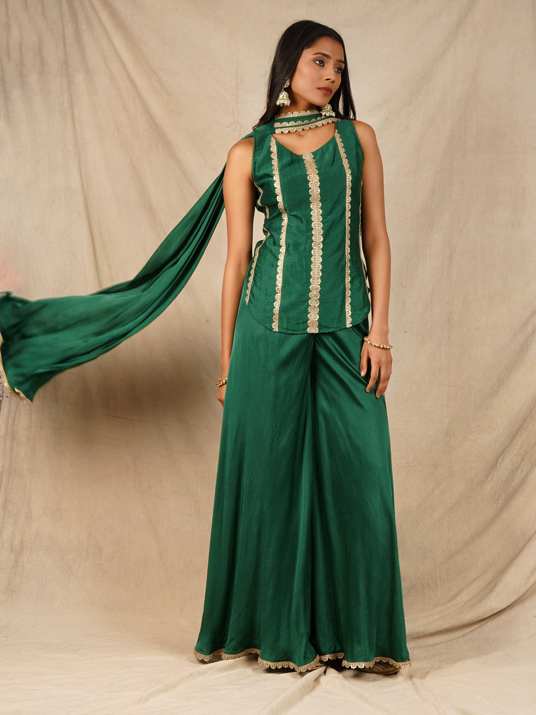 zeresouq-green-short-kurta-with-palazzo-set