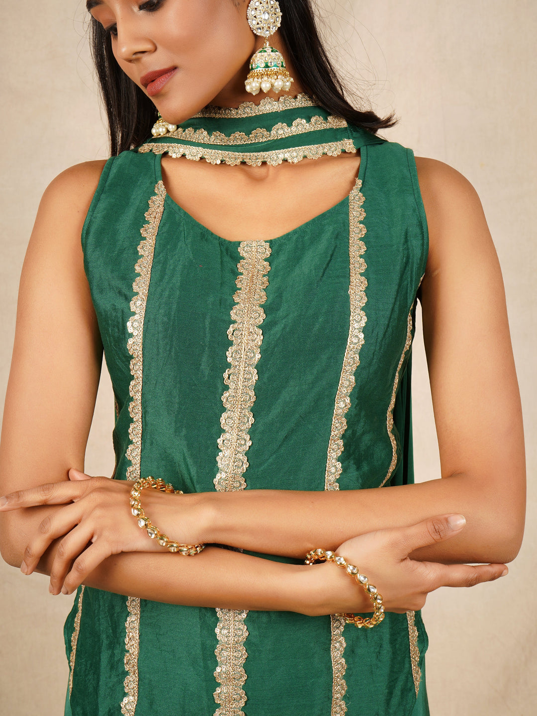 zeresouq-green-short-kurta-with-palazzo-set