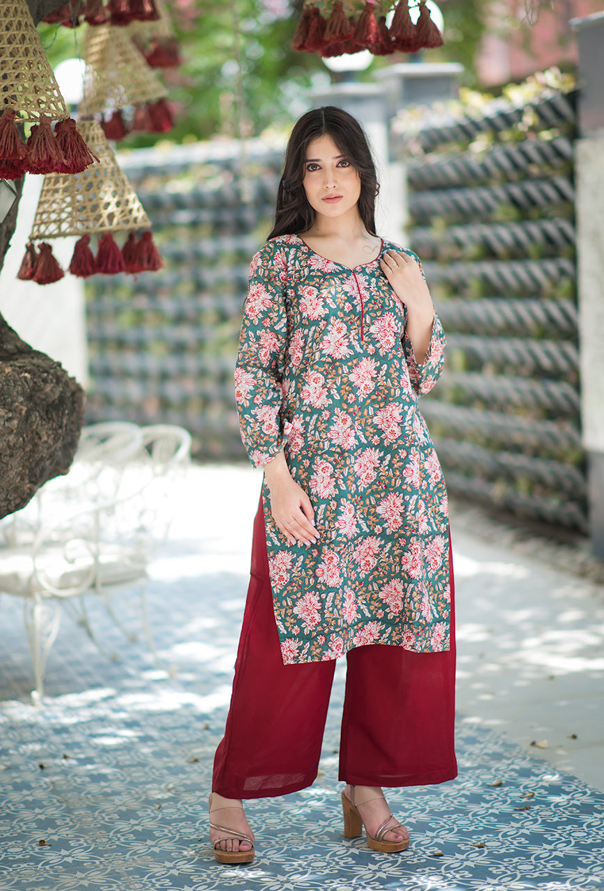 Hara-Paan-Green-Cotton-Hand-Block-Print-Kurta