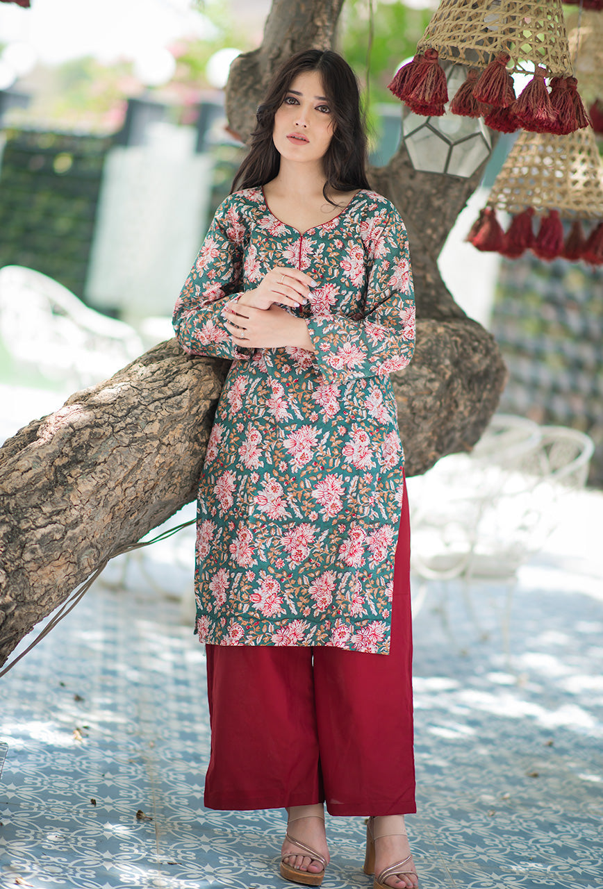 Hara-Paan-Green-Cotton-Hand-Block-Print-Kurta