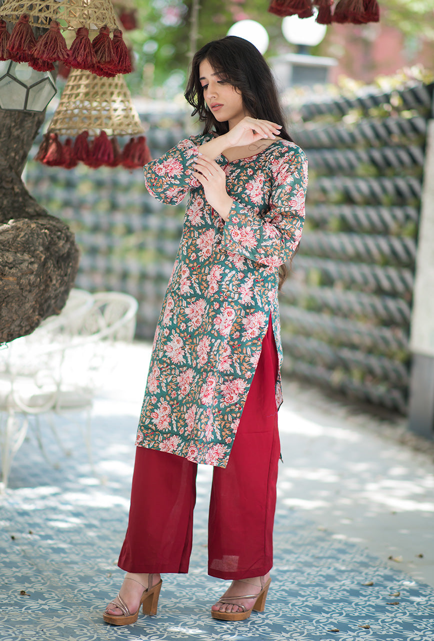 Hara-Paan-Green-Cotton-Hand-Block-Print-Kurta