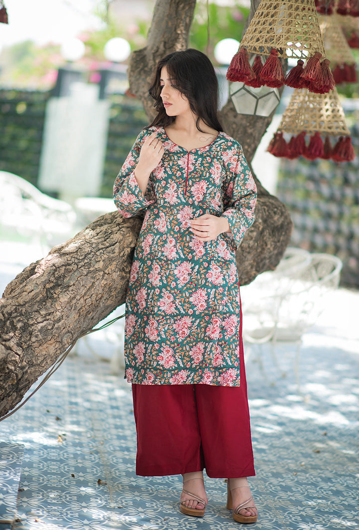 Hara-Paan-Green-Cotton-Hand-Block-Print-Kurta