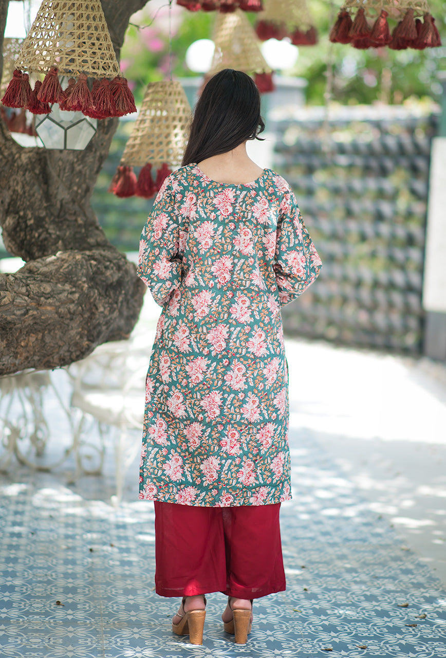 Hara-Paan-Green-Cotton-Hand-Block-Print-Kurta