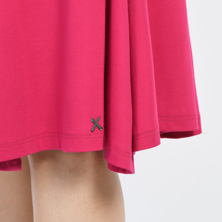 Hot-Pink-Cotton-Blend-Appeal-Flared-V-Neck-Dress