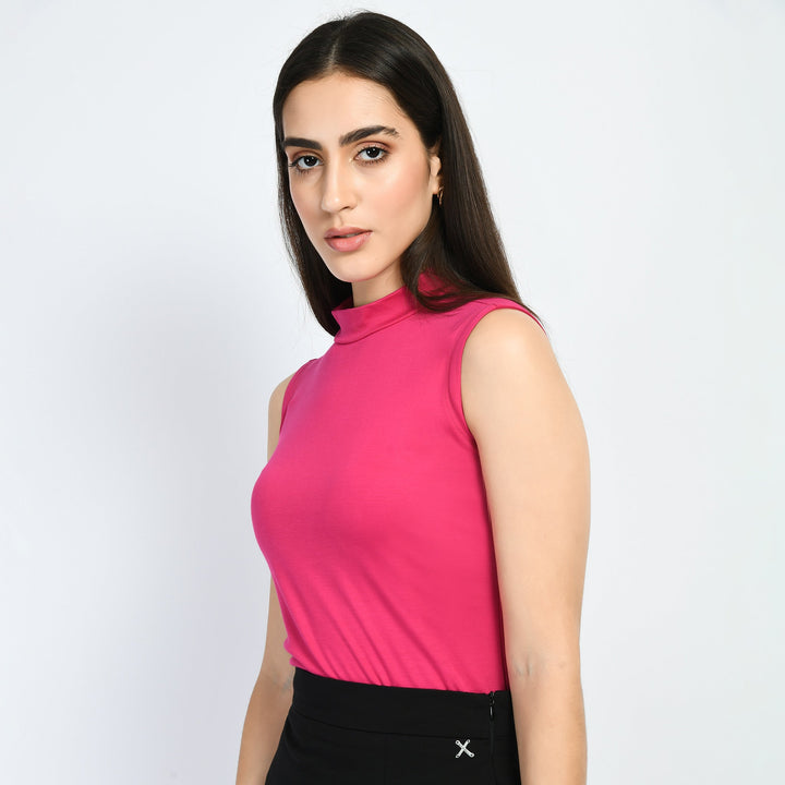 Hot-Pink-Cotton-Blend-Charm-High-Neck-Sleeveless-T-Shirt