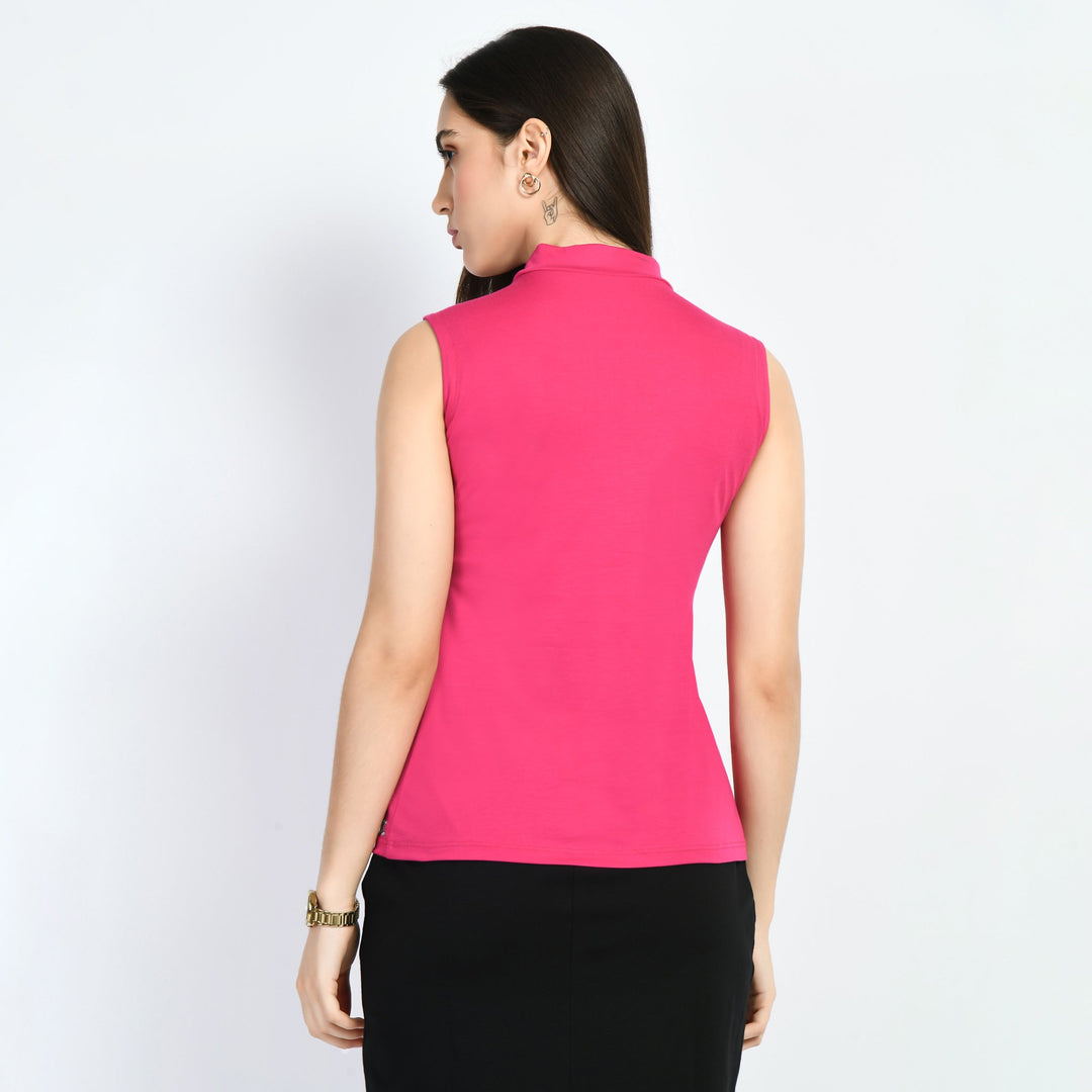 Hot-Pink-Cotton-Blend-Charm-High-Neck-Sleeveless-T-Shirt