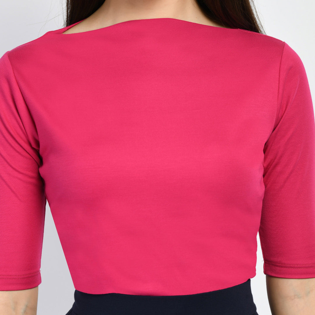 Hot-Pink-Cotton-Blend-Magic-Boat-Neck-T-Shirt