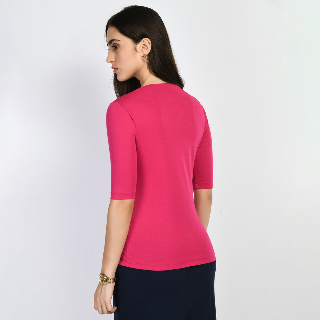 Hot-Pink-Cotton-Blend-Magic-Boat-Neck-T-Shirt