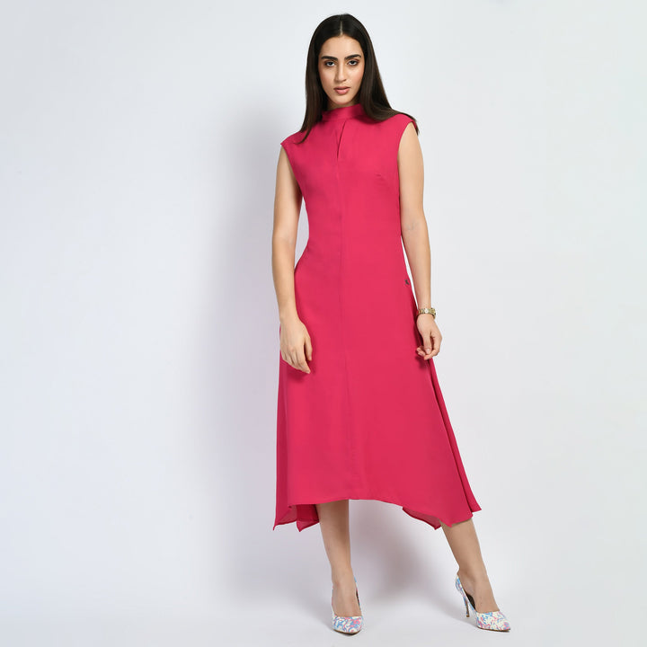 Hot-Pink-Cotton-Blend-Vibrance-Open-Back-Midi-Dress