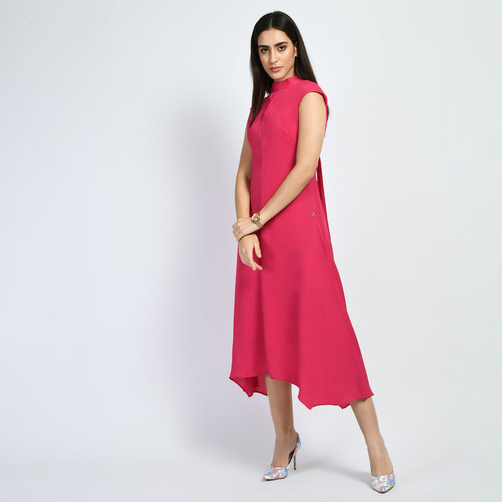 Hot-Pink-Cotton-Blend-Vibrance-Open-Back-Midi-Dress