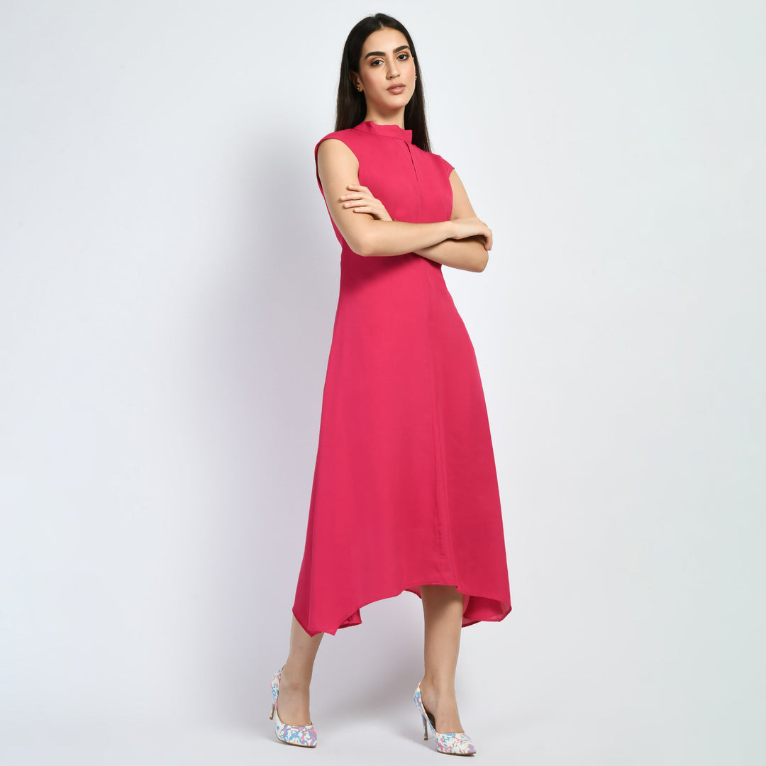 Hot-Pink-Cotton-Blend-Vibrance-Open-Back-Midi-Dress