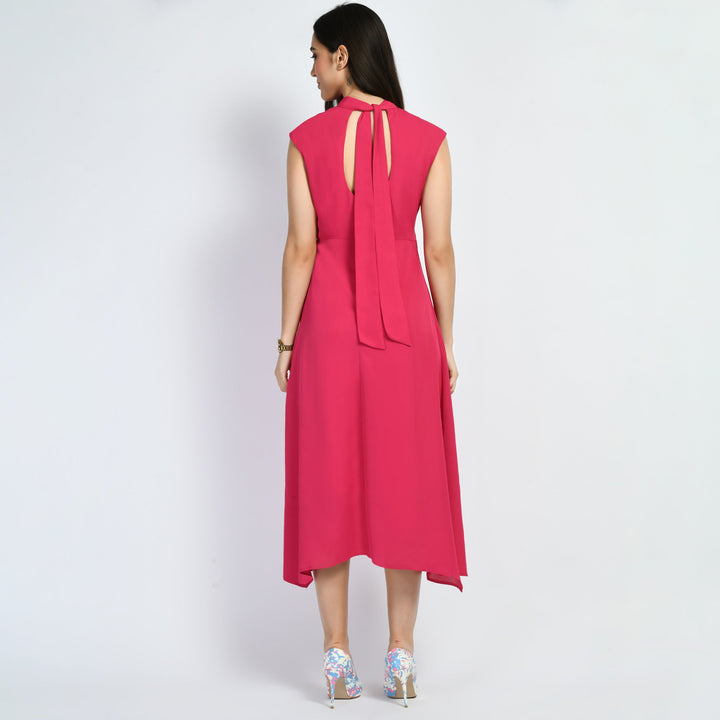 Hot-Pink-Cotton-Blend-Vibrance-Open-Back-Midi-Dress