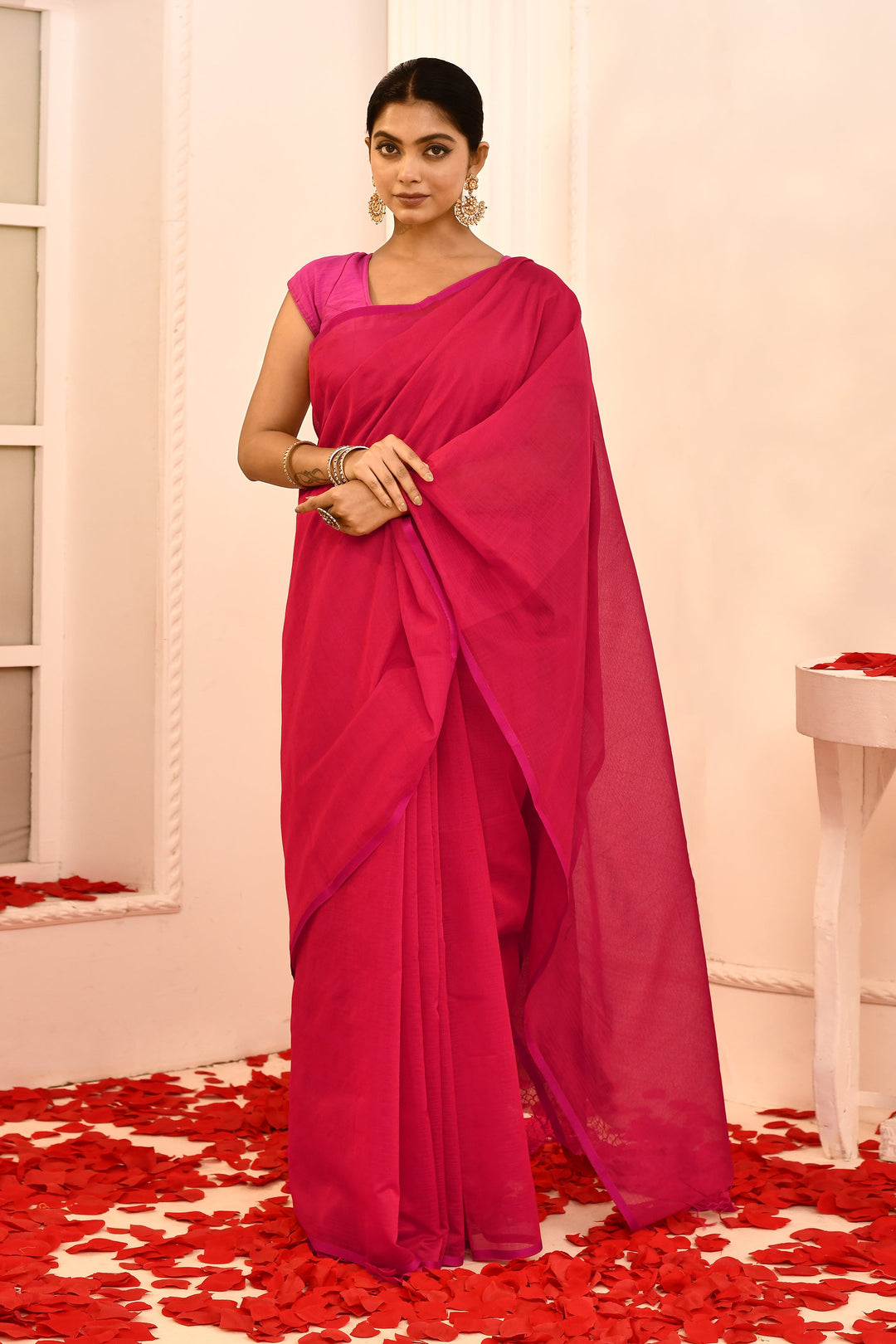 ZERESOUQ-Hot-Pink-Maheshwari-Contrast-Checks-Saree