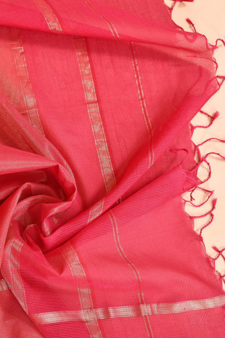 Hot-Pink-Maheshwari-Double-Border-Check-Saree