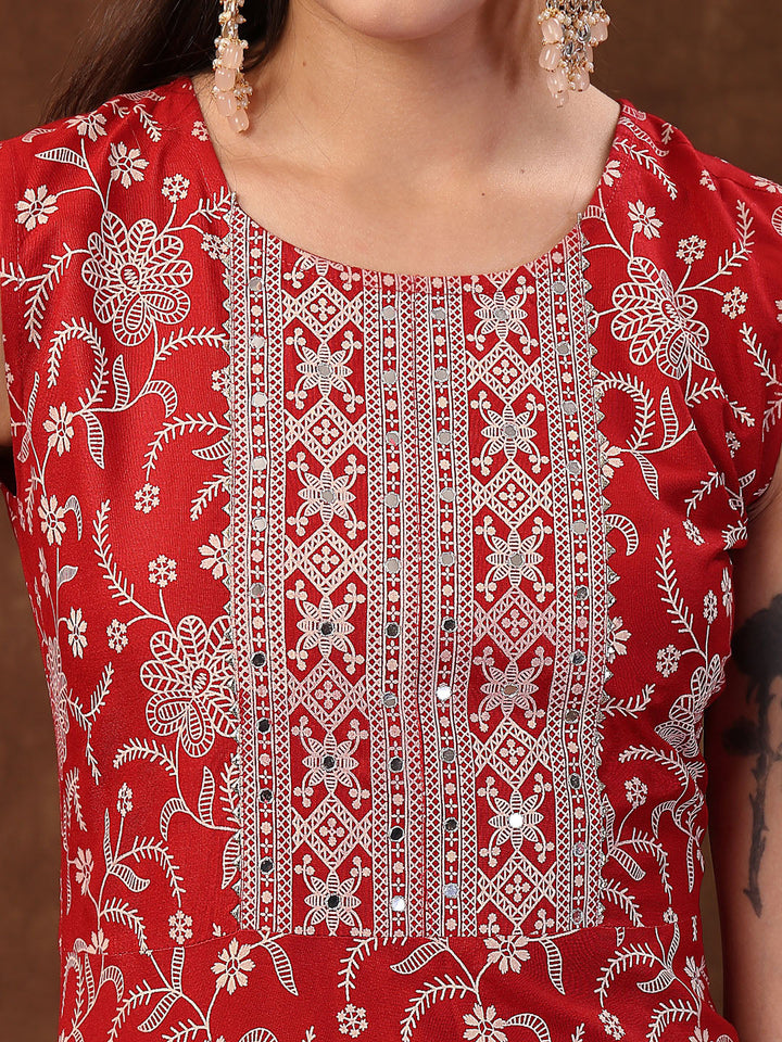 Red-Rayon-Printed-Embroidered-A-Line-3-Piece-Kurta-Set