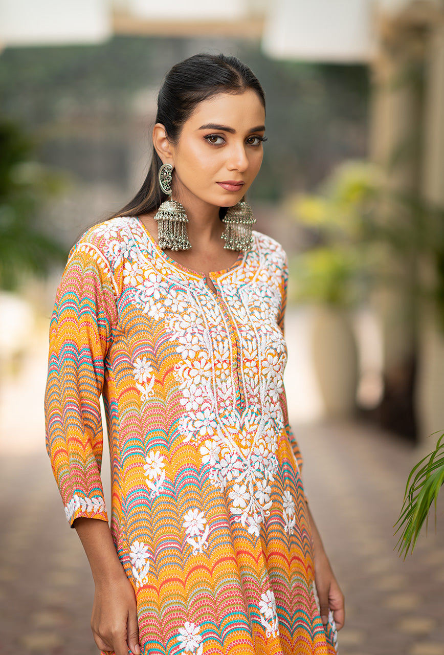 Leher-Orange-Rayon-Chikankari-kurta