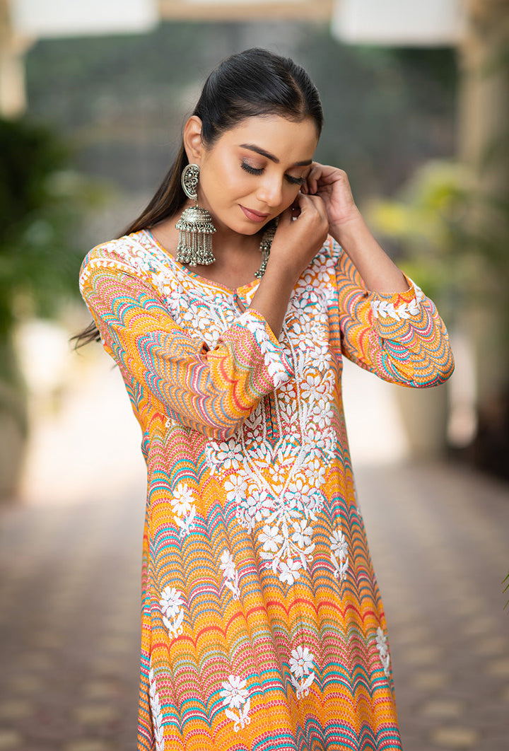 ZERESOUQ-Leher-Orange-Rayon-Chikankari-kurta