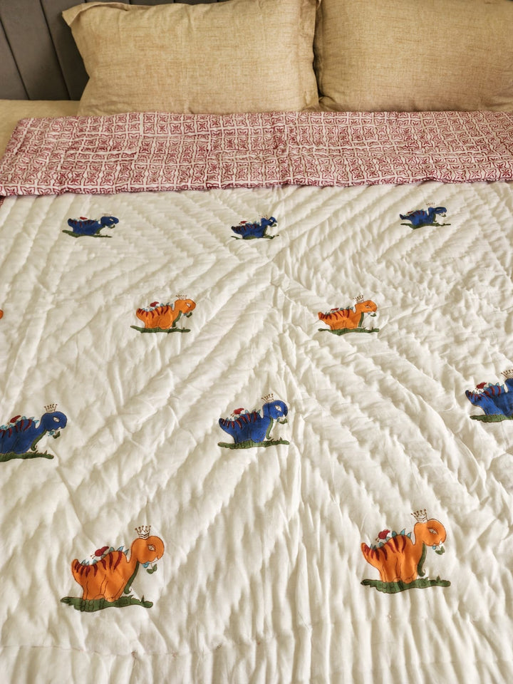 Cream-Mulmul-Handblock-Printed-Kids-Razai/-Quilt