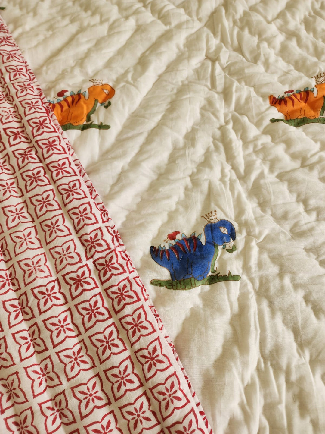 Cream-Mulmul-Handblock-Printed-Kids-Razai/-Quilt