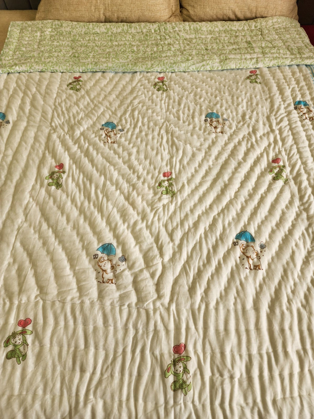 Cream-Mulmul-Handblock-Printed-Kids-Razai/-Quilt